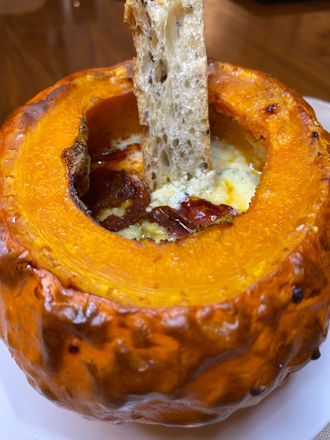 Potimarron rôti mascarpone-gorgonzola et chorizo