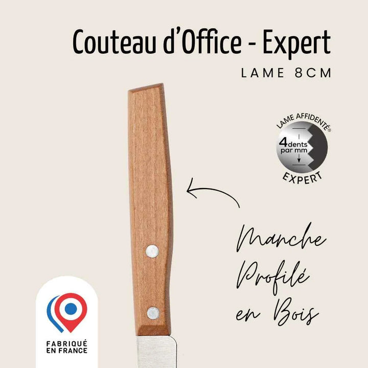 Couteau d’Office – Lame 8 cm – 4 dents au mm | Affidenté® Naturel