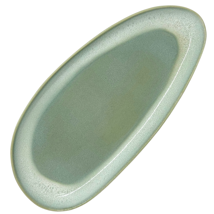 Plat de service oval vert en céramique portugaise - 32 cm