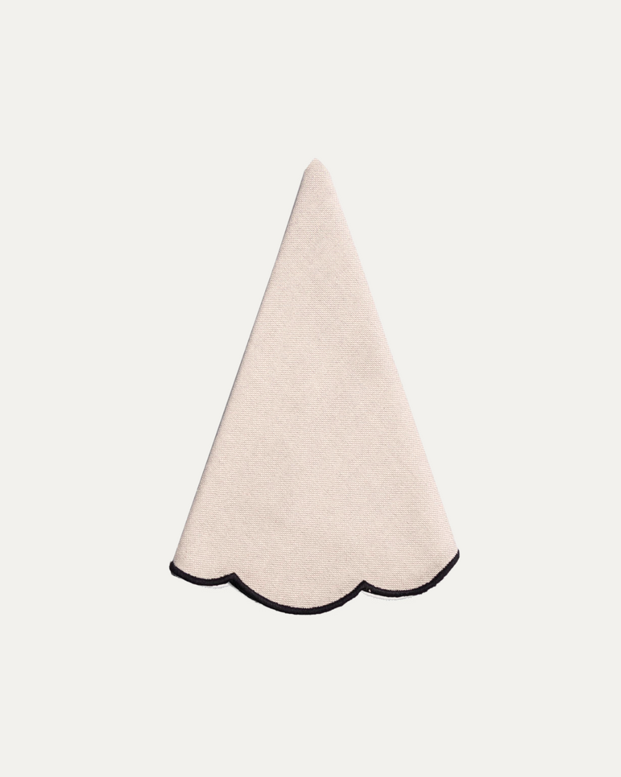 Serviette en lin et coton festonnée Belmonte, beige et noir Serviettes de table Mariaida Home