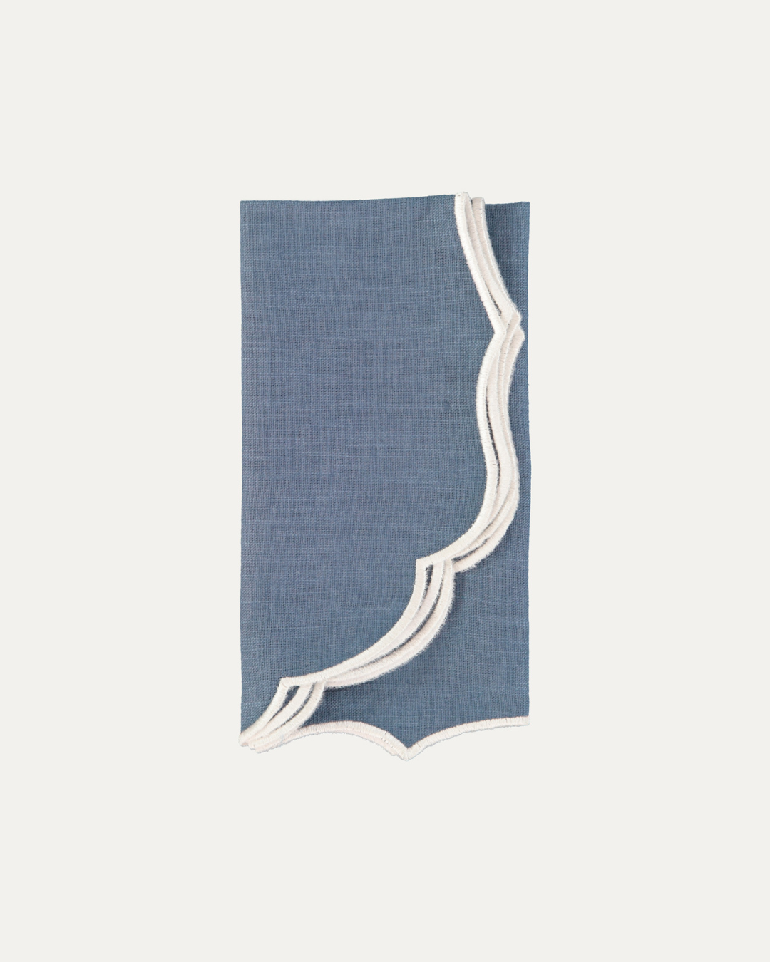 Serviette en lin et coton festonnée Belmonte, bleu et blanc Serviettes de table Mariaida Home