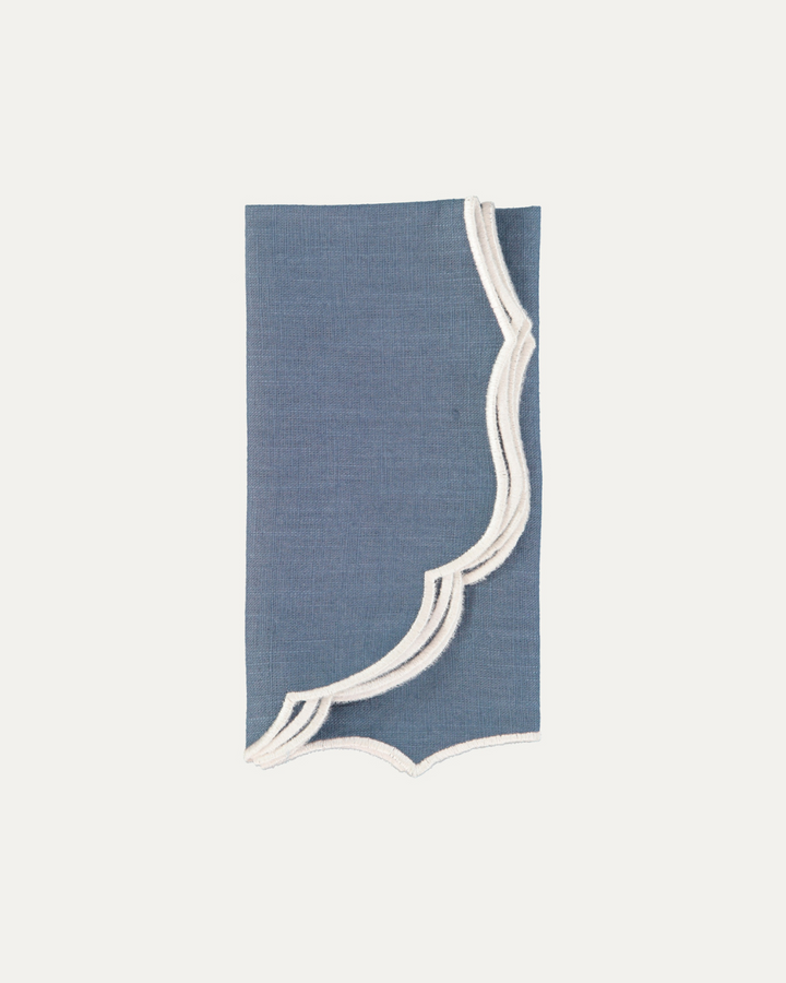 Serviette en lin et coton festonnée Belmonte, bleu et blanc Serviettes de table Mariaida Home