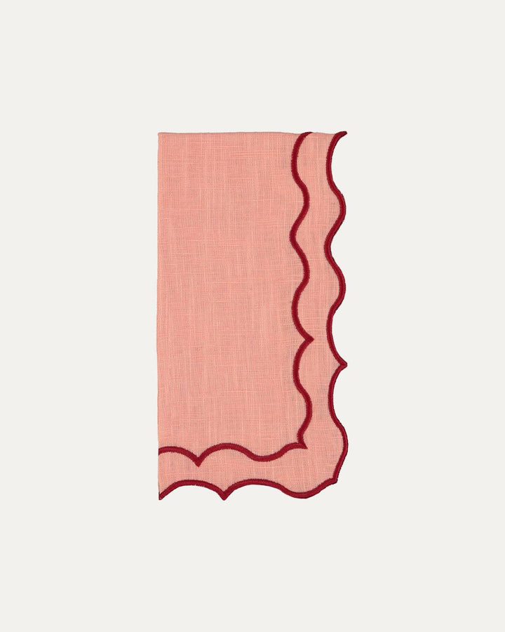 Serviette en lin et coton festonnée Navy, rose et rouge Serviettes de table Mariaida Home