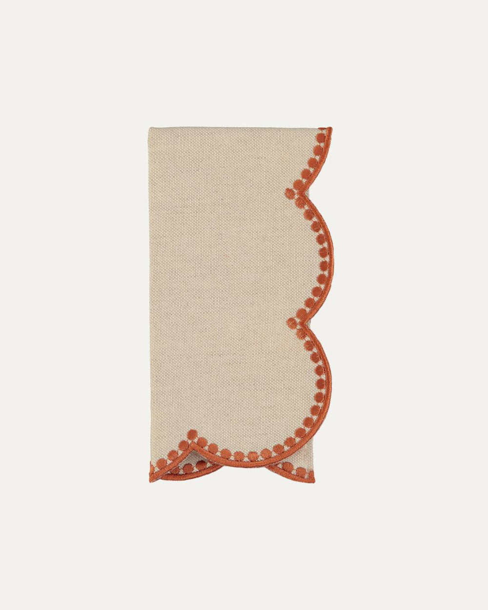 Serviette en lin et coton festonnée Gotas, beige et terracotta Serviettes de table Mariaida Home
