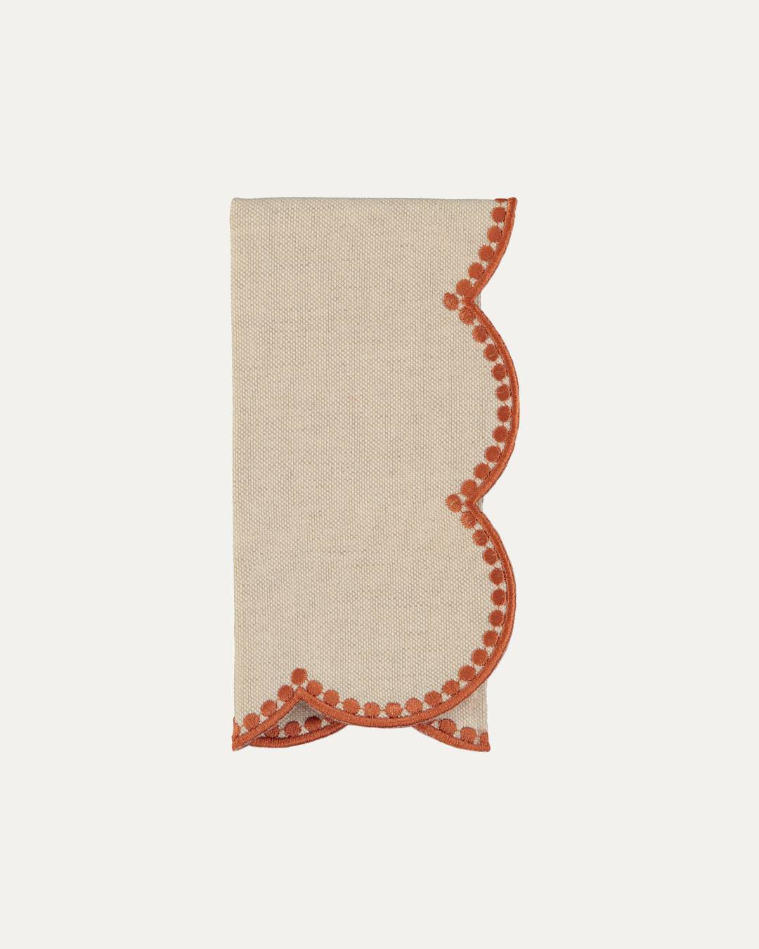 Serviette en lin et coton festonnée Gotas, beige et terracotta Serviettes de table Mariaida Home