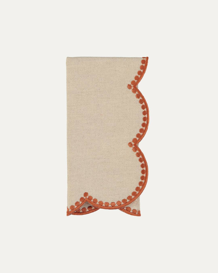 Serviette en lin et coton festonnée Gotas, beige et terracotta Serviettes de table Mariaida Home