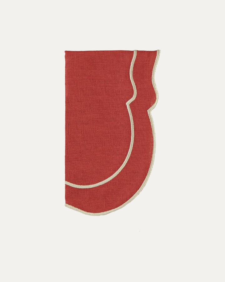 Serviette en lin et coton festonnée Clou, Terracotta et écru Serviettes de table Mariaida Home