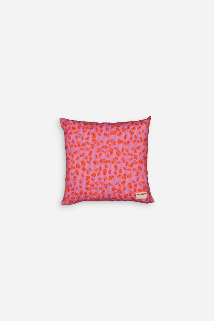 Coussin motif iconique léopard rose, violet et orange - GEORGES