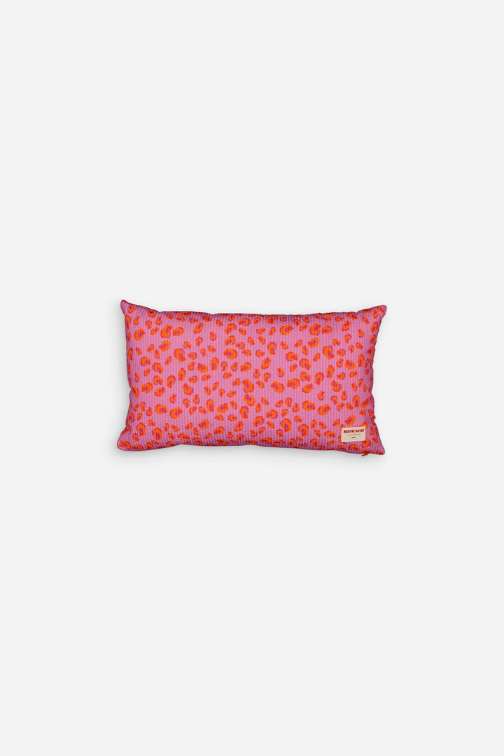 Coussin motif iconique léopard rose, violet et orange - GEORGES