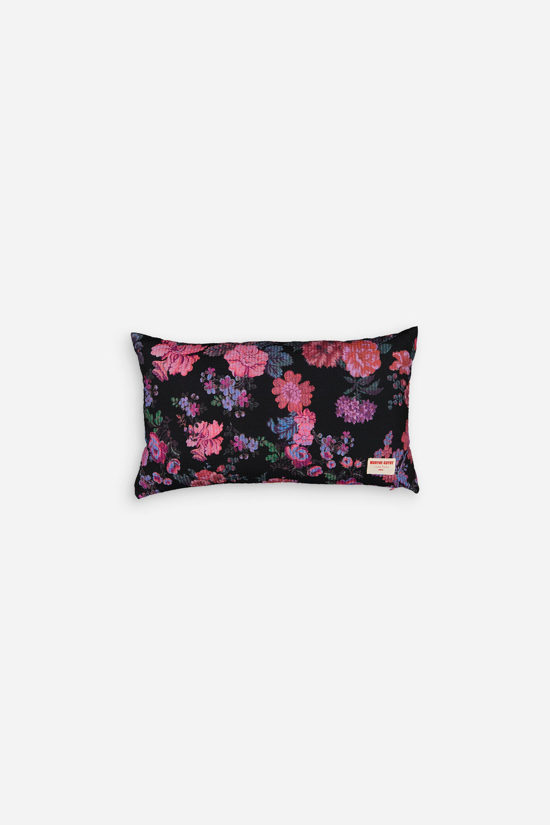 Coussin noir aux fleurs rose - ALMA