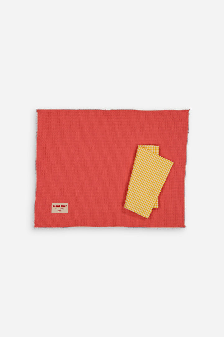 Set of 4 textured plain placemats - Coral Waffle
