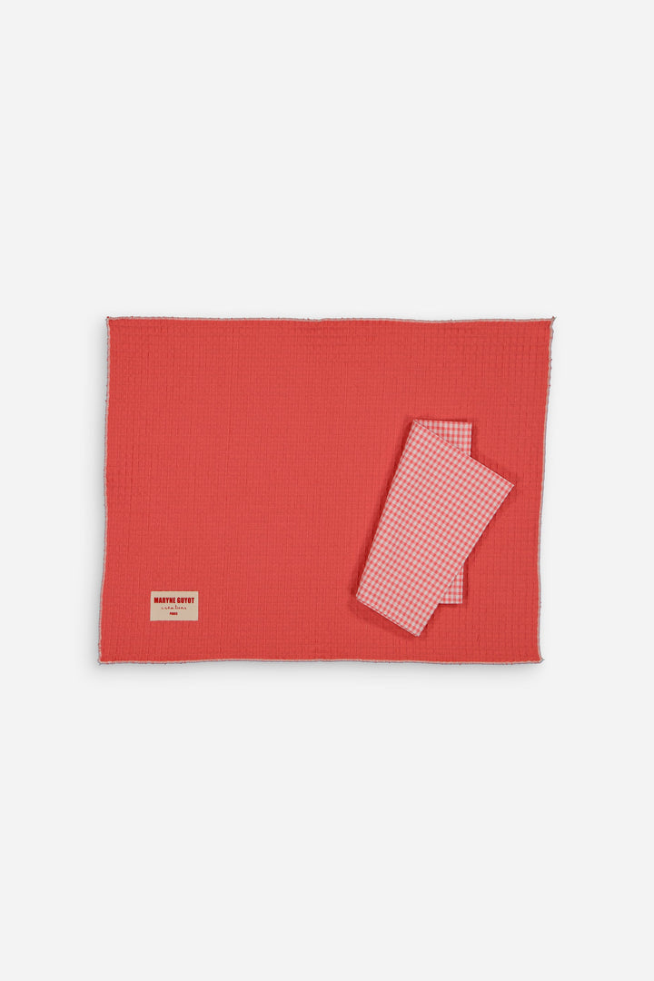 Set of 4 textured plain placemats - Coral Waffle