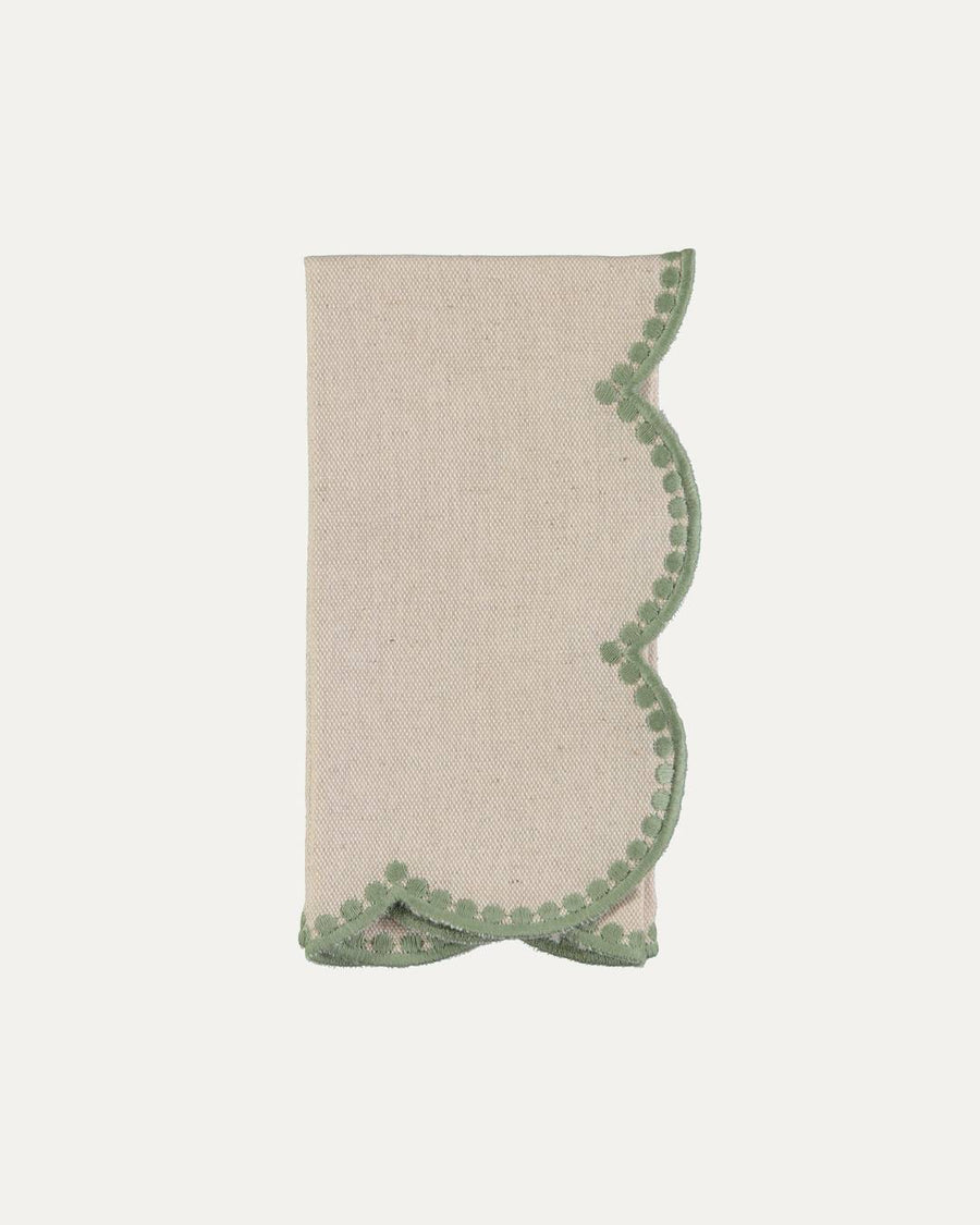 Serviette en lin et coton festonnée Gotas, beige et vert Serviettes de table Mariaida Home