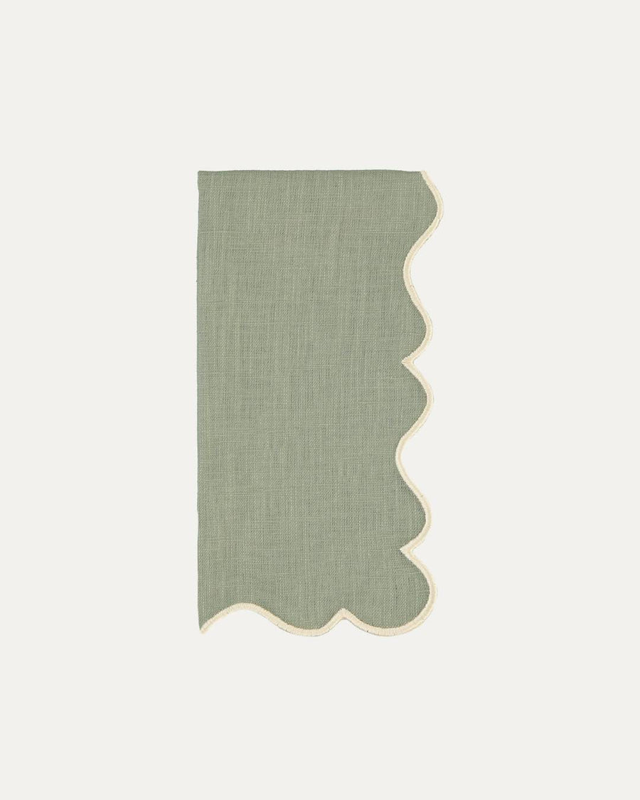 Serviette de table en lin et coton festonnée ondulée, Écru et Vert Serviettes de table Mariaida Home