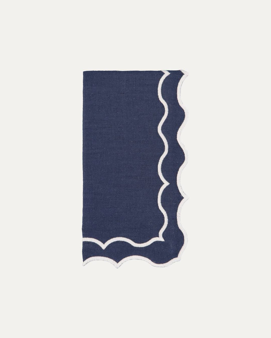 Serviette en lin et coton festonnée Navy, bleu et blanc Serviettes de table Mariaida Home