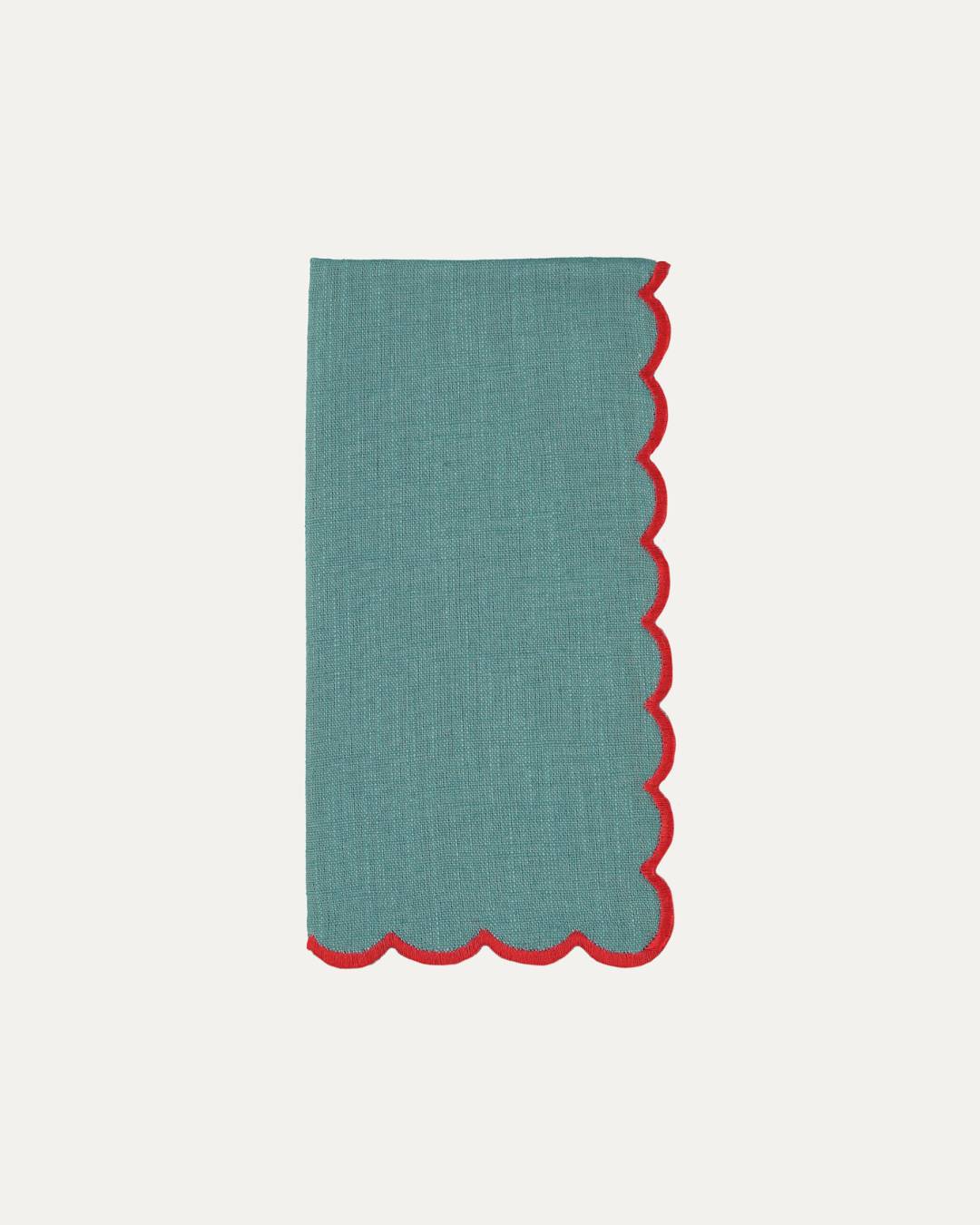 Serviette en lin et coton festonnée Aurora, bleue et rouge Serviettes de table Mariaida Home