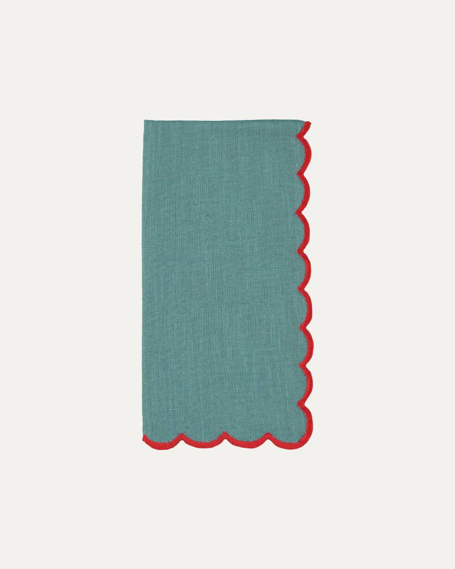 Serviette en lin et coton festonnée Aurora, bleue et rouge Serviettes de table Mariaida Home