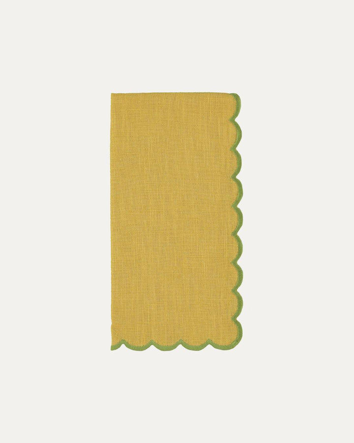 Serviette en lin et coton festonnée Aurora, jaune et vert Serviettes de table Mariaida Home