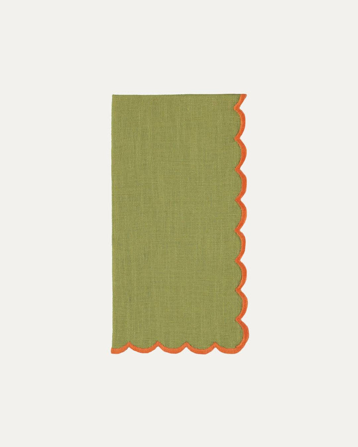 Serviette en lin et coton festonnée Aurora, vert et orange Serviettes de table Mariaida Home
