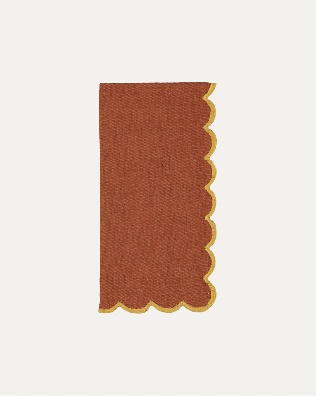 Serviette en lin et coton festonnée Aurora, terracotta et jaune Serviettes de table Mariaida Home