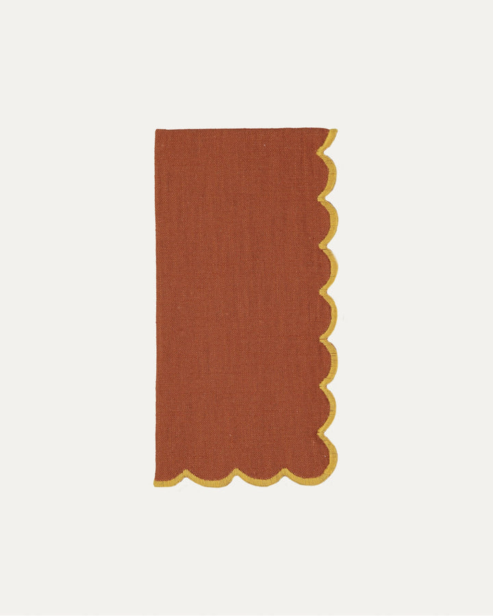 Serviette en lin et coton festonnée Aurora, terracotta et jaune Serviettes de table Mariaida Home