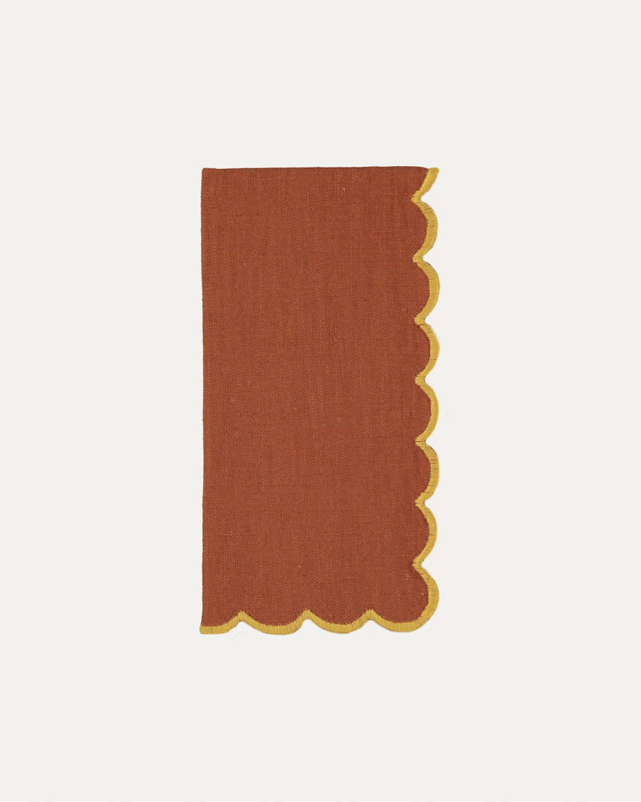 Serviette en lin et coton festonnée Aurora, terracotta et jaune Serviettes de table Mariaida Home