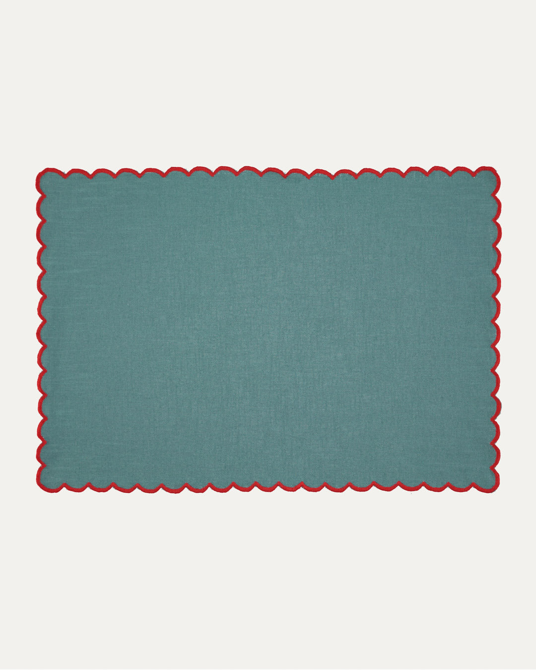 Set de table rectangulaire en lin et coton festonné Aurora, bleu et rouge Sets de table Mariaida Home