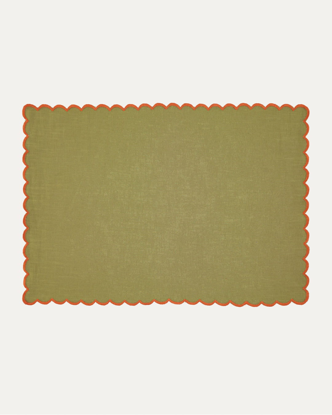 Set de table rectangulaire en lin et coton festonné Aurora, vert et orange Sets de table Mariaida Home