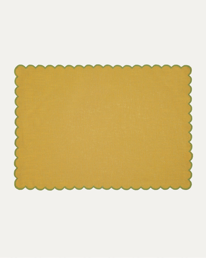 Set de table rectangulaire en lin et coton festonné Aurora, jaune et vert Sets de table Mariaida Home