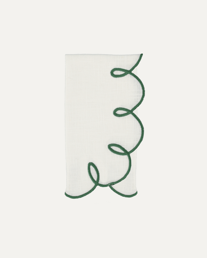 Serviette de table en lin et coton festonnée Lisboa, beige et vert Serviettes de table Mariaida Home