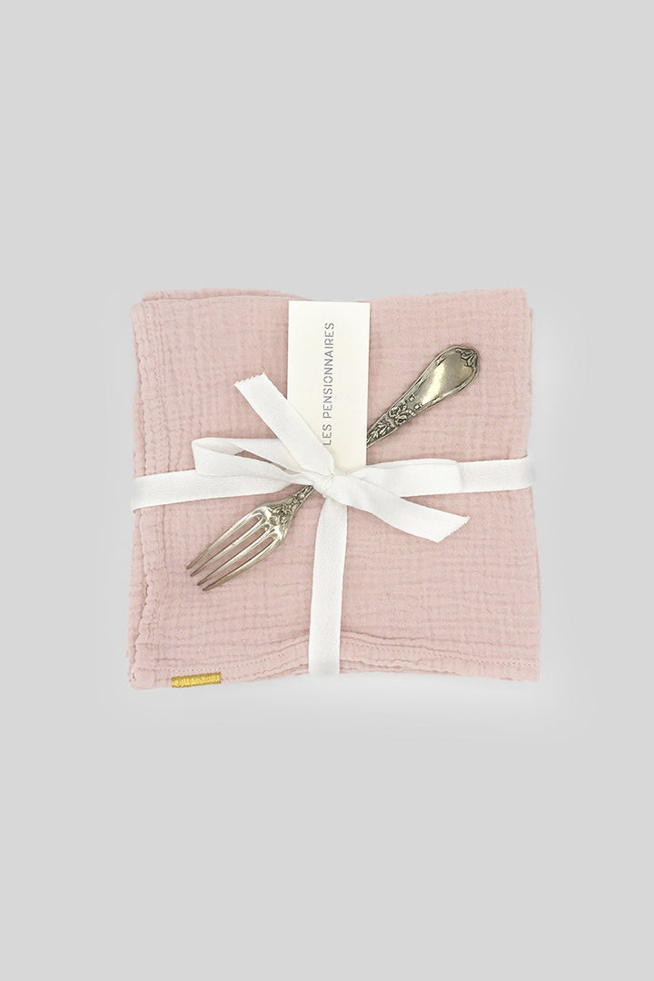 Serviettes de table en double gaze de coton rose délicat (lot de 2) Serviettes de table Les Pensionnaires