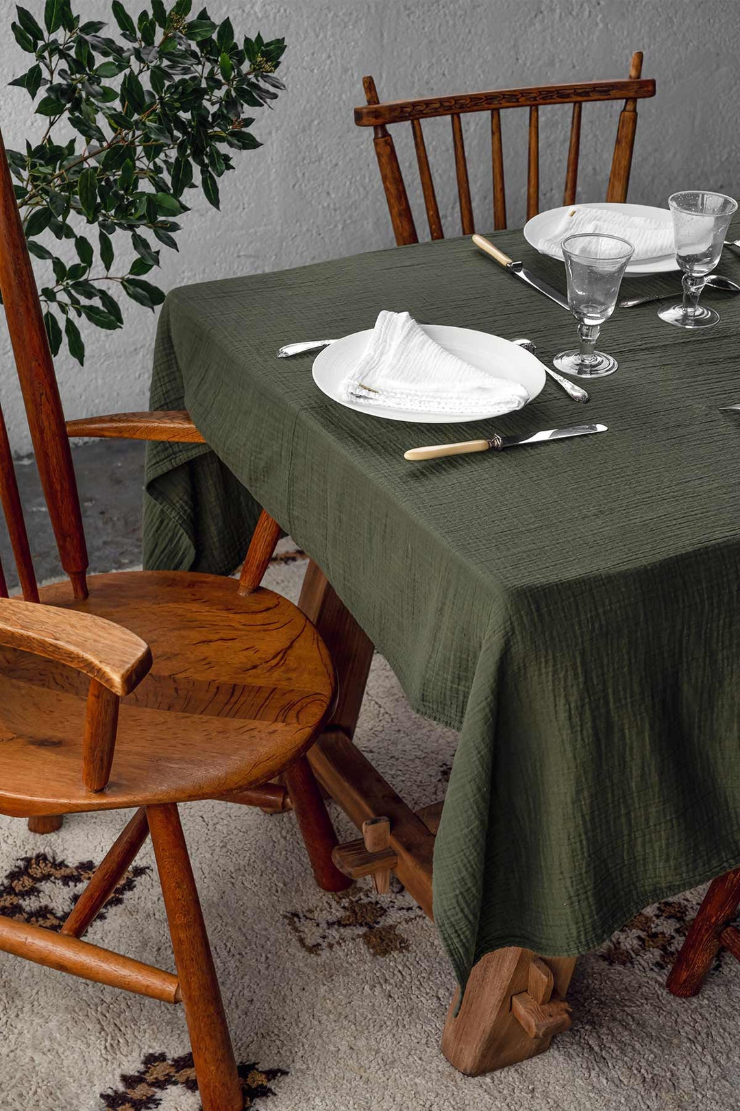Nappe en double gaze de coton vert câpre Nappes Les Pensionnaires