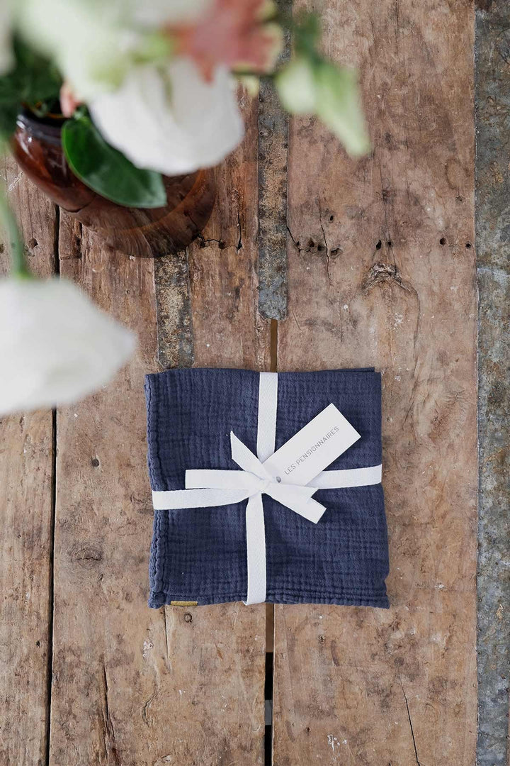 Serviettes de table en double gaze de coton bleu orage (lot de 2) Serviettes de table Les Pensionnaires