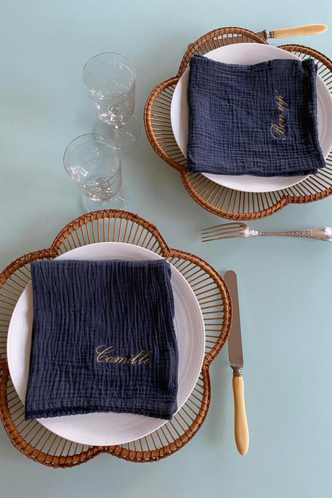 Serviettes de table en double gaze de coton bleu orage (lot de 2) Serviettes de table Les Pensionnaires