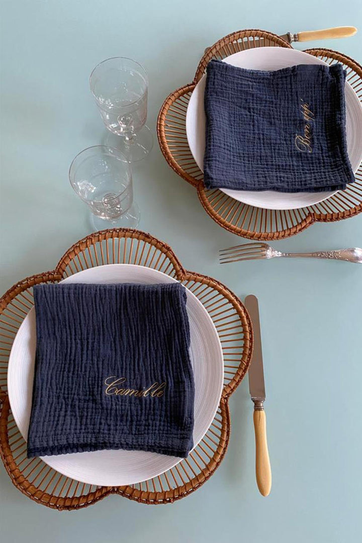 Serviettes de table en double gaze de coton bleu orage (lot de 2) Serviettes de table Les Pensionnaires