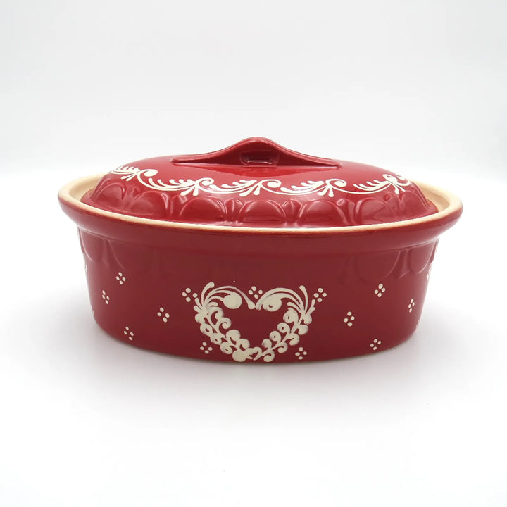 Oval terrine with cherry heart and frieze