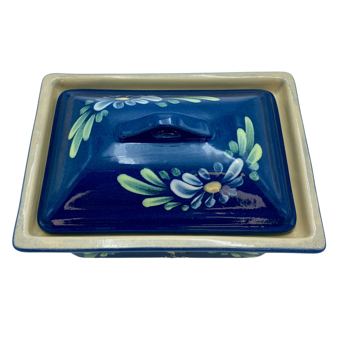 Rectangular terrine with blue jeans and stork