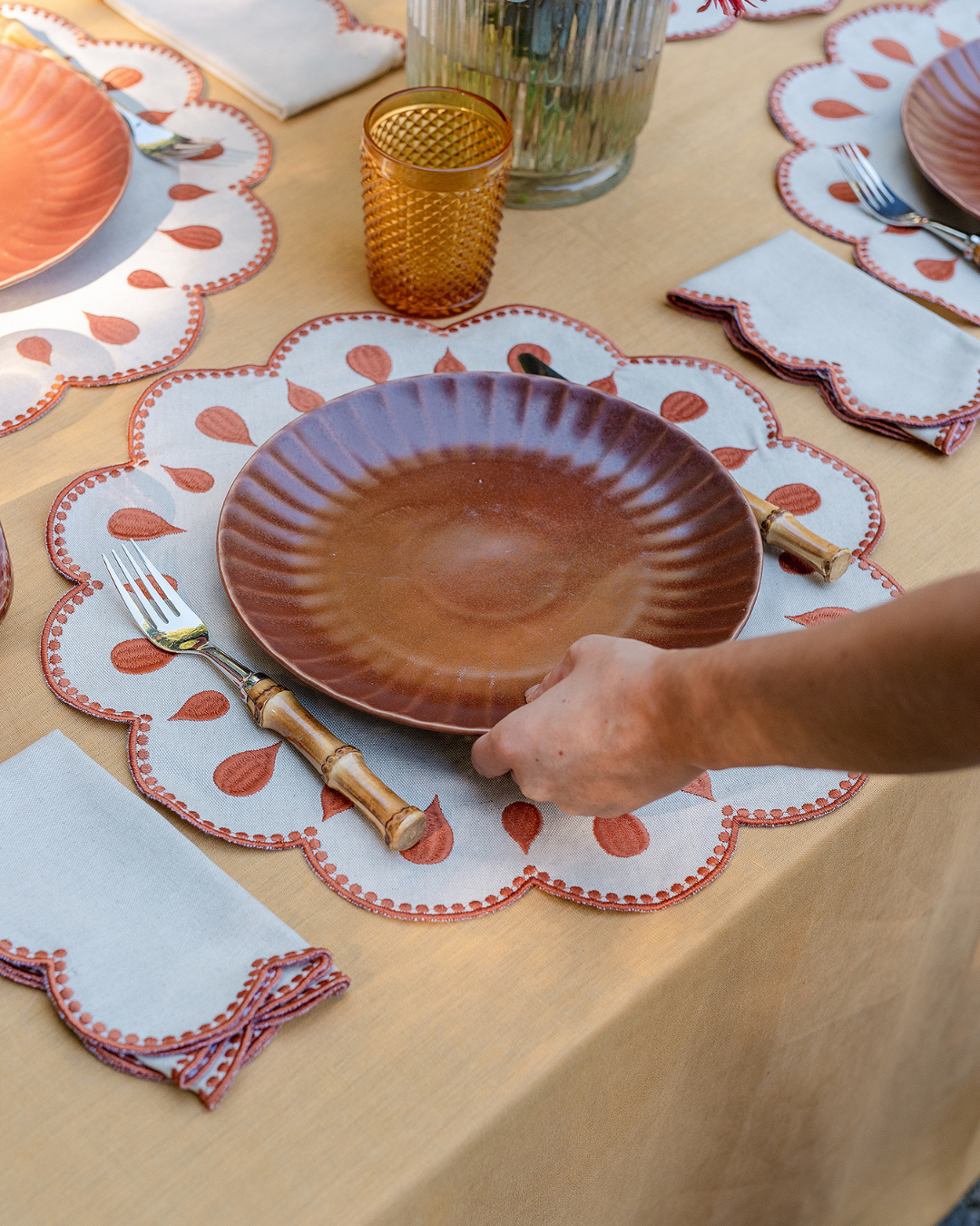 Set de table Gotas, beige et terracotta Sets de table Mariaida Home