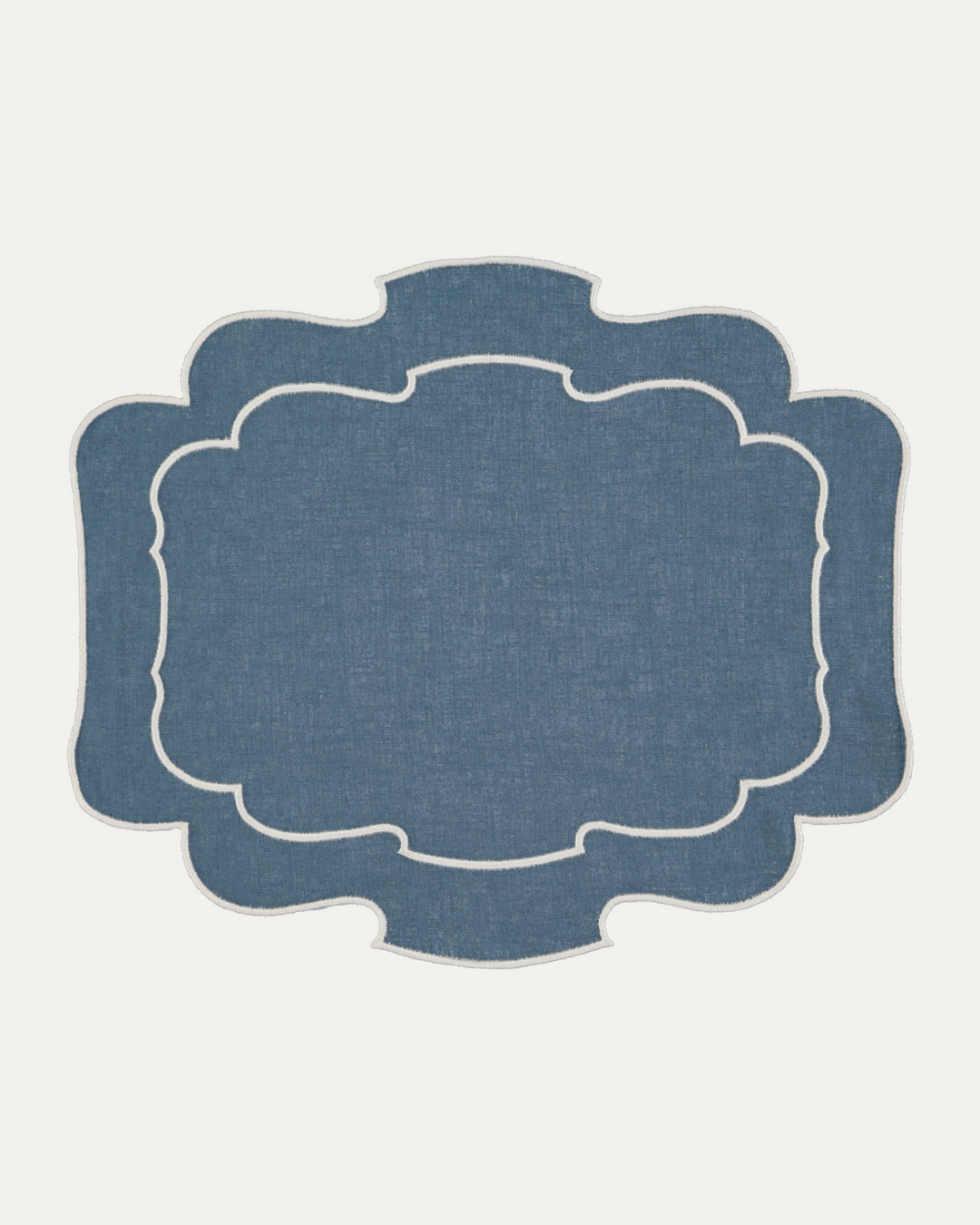 Set de table en lin et coton festonné Belmonte, bleu et blanc Sets de table Mariaida Home