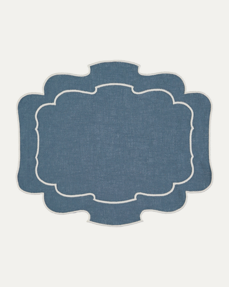 Set de table en lin et coton festonné Belmonte, bleu et blanc Sets de table Mariaida Home