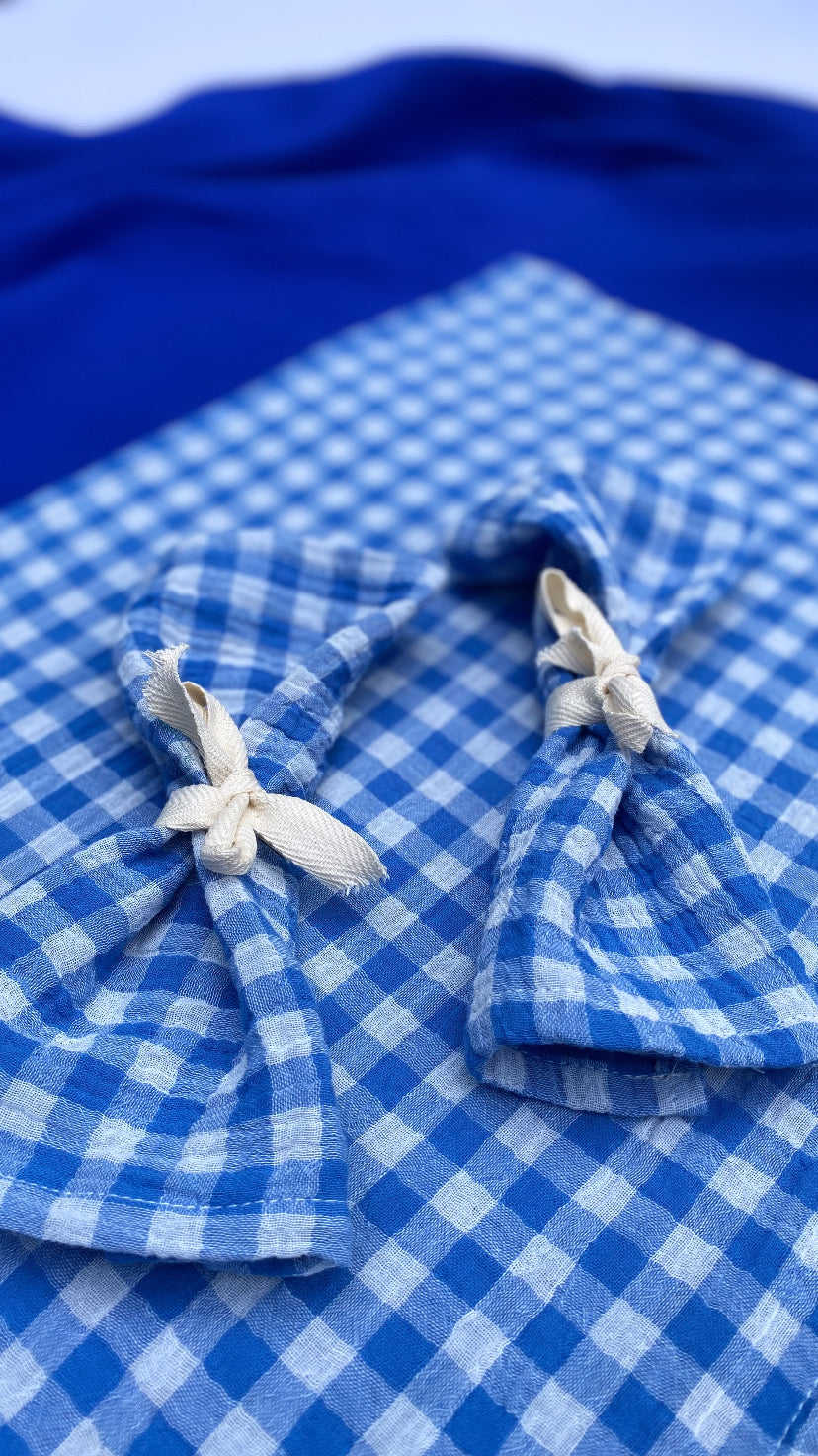 Coffret de 6 Serviettes de Table en tissu modèle Petite Vichy Azur fabriquées en France
