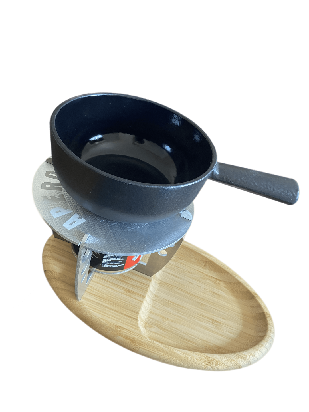 Service à fondue au fromage pour 2 personnes avec plateau bambou