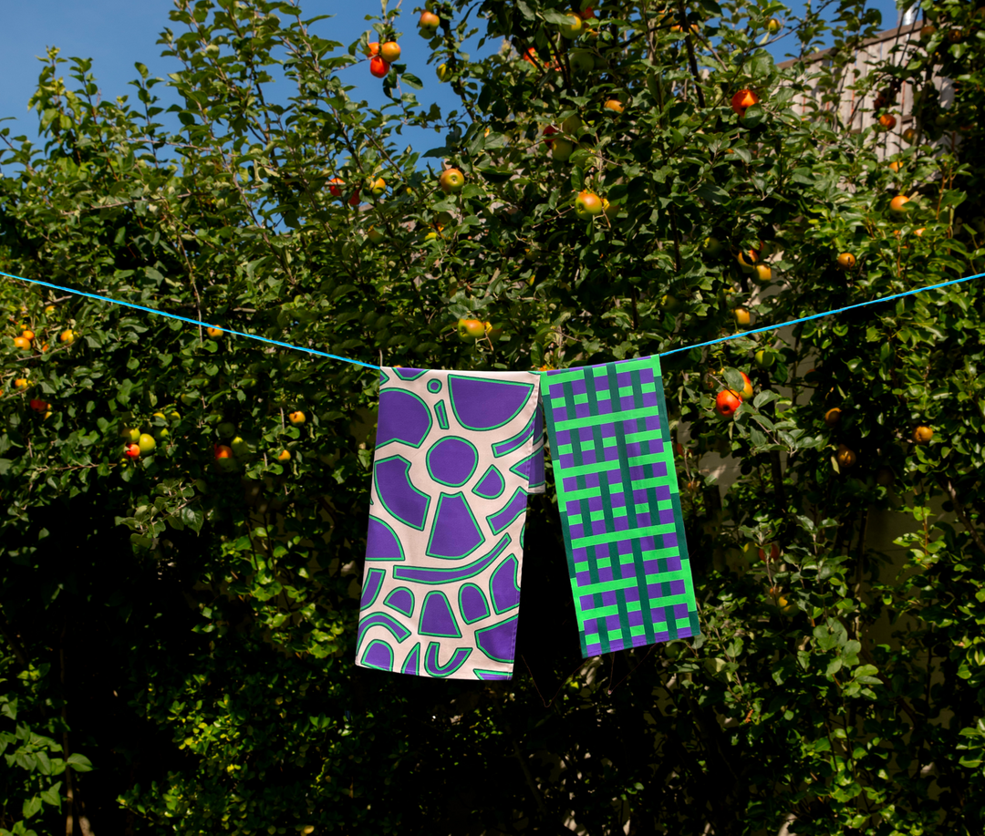Purple and green spiral pattern kitchen towel 100% cotton