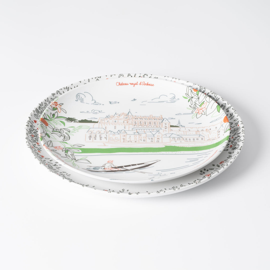 Set of 4 melamine dessert plates - The Loire Valley Castles - Ø 21 cm