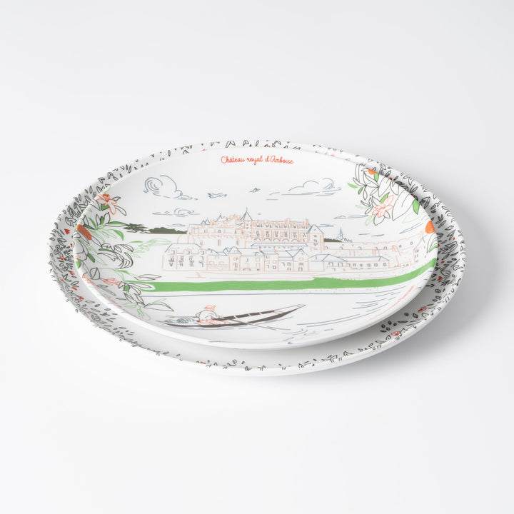 Set of 4 melamine dessert plates - The Loire Valley Castles - Ø 21 cm