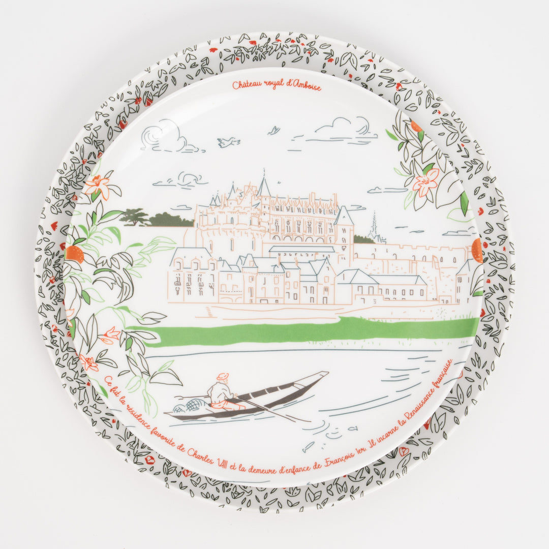 Grande assiette plate en mélamine - Les châteaux de la Loire - Ø 24 cm