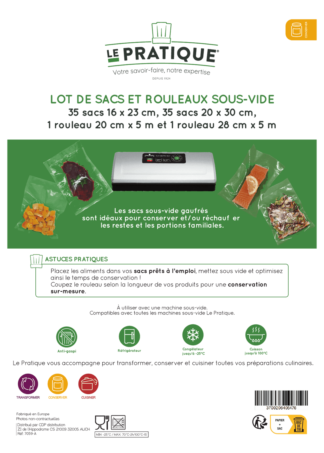 Lot de sacs et rouleaux sous vide gaufrés - Le Pratique Ustensiles sous vide Le Pratique
