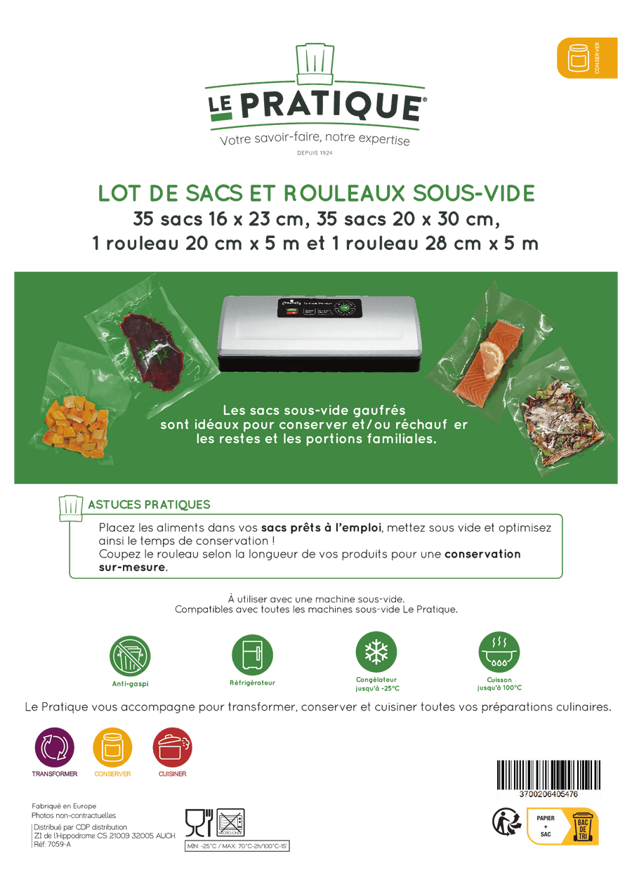 Lot de sacs et rouleaux sous vide gaufrés - Le Pratique Ustensiles sous vide Le Pratique