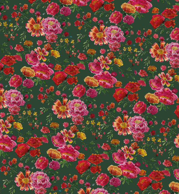 Nappe made in France à motifs bouquet de roses fond vert