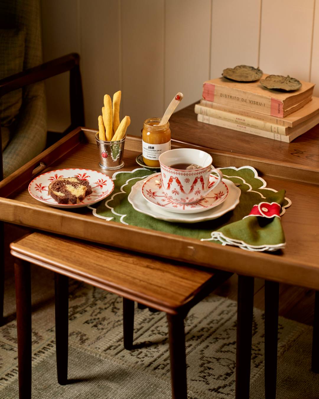 Set de table Íris, Vert et feston Blanc